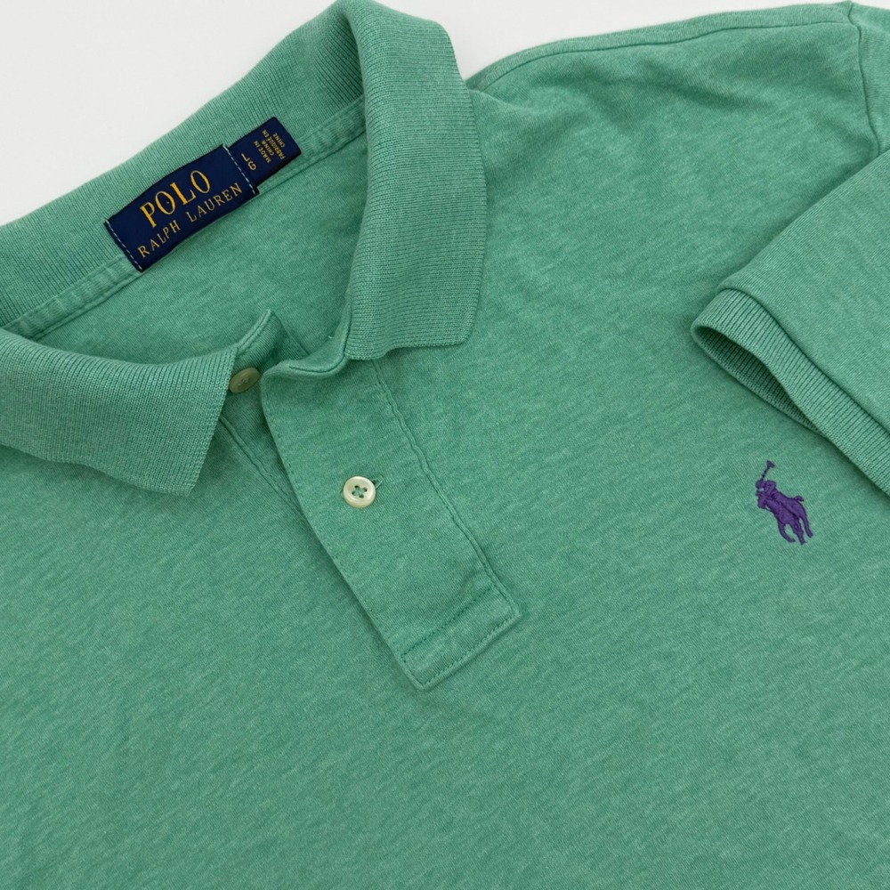 Polo Ralph Lauren Mens Green Heather Short‎ Sleeve Polo Shirt Large Purple Pony